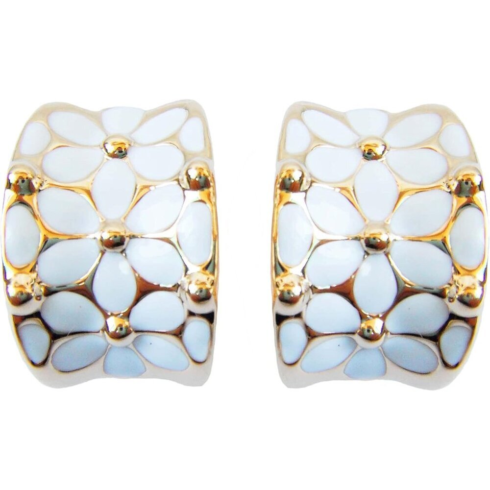 18k Gold Plated Square Rainbow Colorful Enamel Leaves Flower Omega Back Earrings